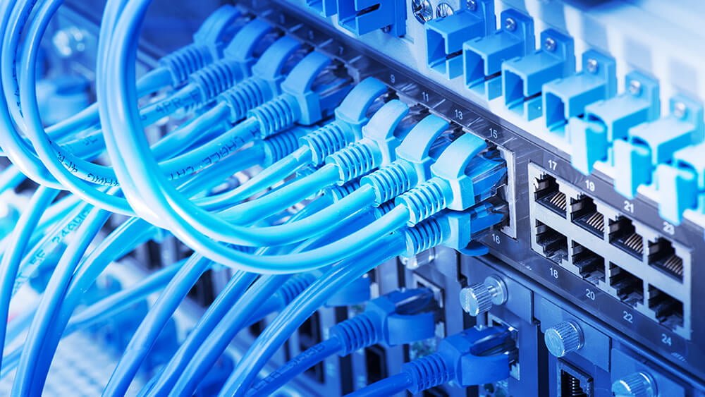 A close-up of blue cables