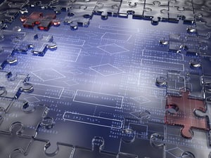 A puzzle pieces with a blueprint