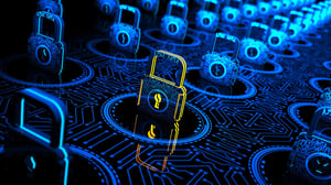A group of padlocks on a circuit board