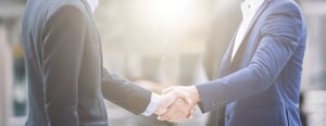 A close-up of a man and woman shaking hands
