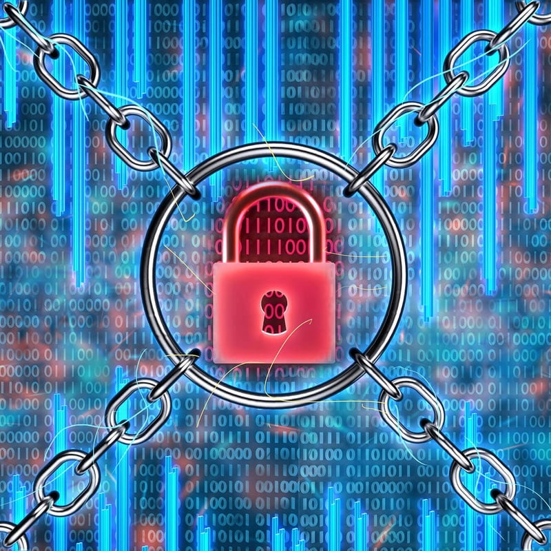 A lock in a circle surrounded by chains